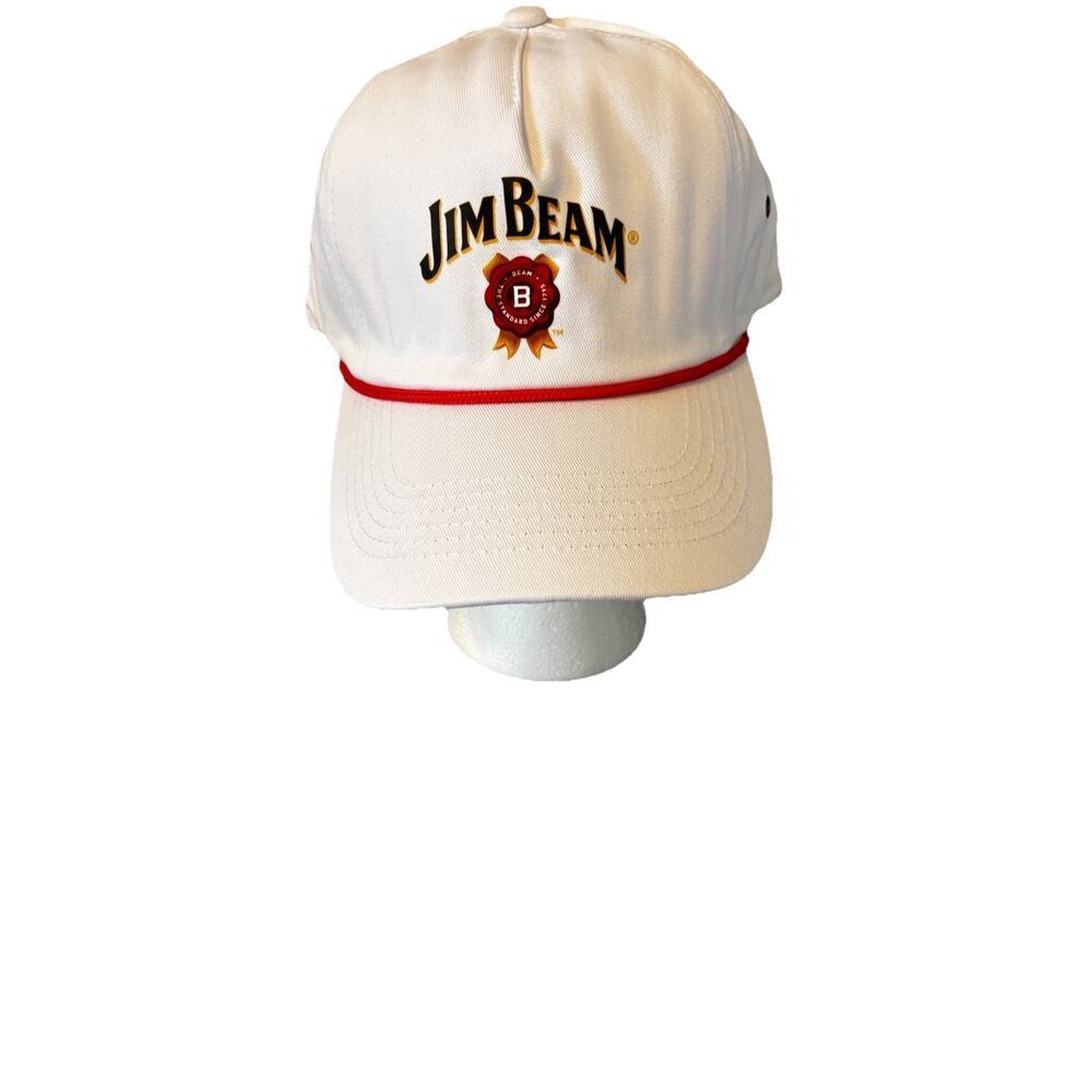 Jim Beam White Adjustable Strap Adult Hat Unisex New Bourbon Logo